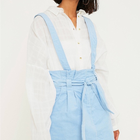 🎆 Urban Outfitters Paperbag Overall Skirt Corduroy Blue XS meadow cottage core - Picture 2 of 11